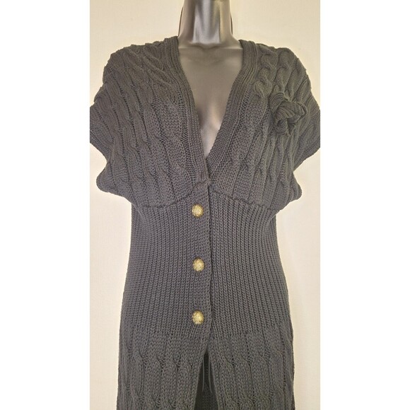 Vtg AFTER THE RAIN Cable Knit Sweater Dress Duster Sz M Button Up Whimsygoth - Picture 8 of 12